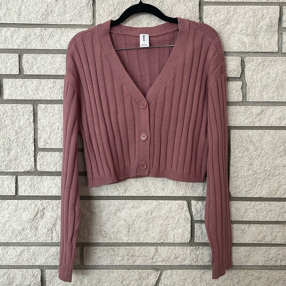 Pink Ribbed Cardigan Sweater